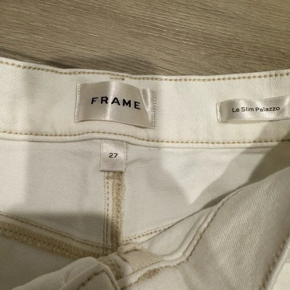 Frame Denim Le Slim Palazzo Modernist Jeans in Off-White - Picture 2 of 11